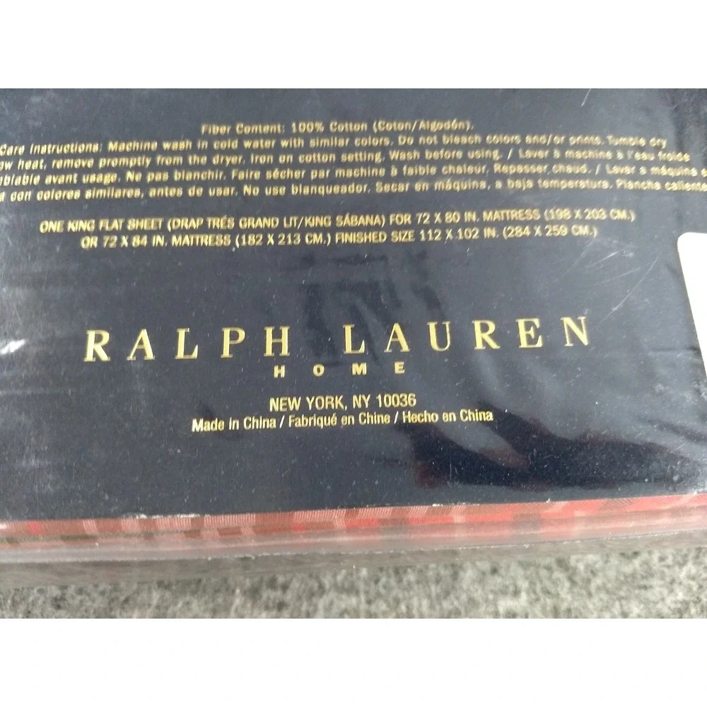 Ralph‎ Lauren Home King Flat Sheet 100% Cotton Jack Plaid Multicolor NIP NEW